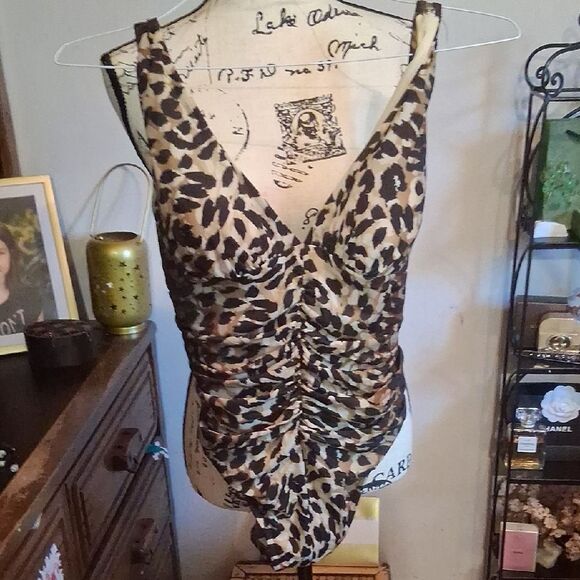 Miraclesuit Leopard Print Ruched Bodysuit - Picture 1 of 7